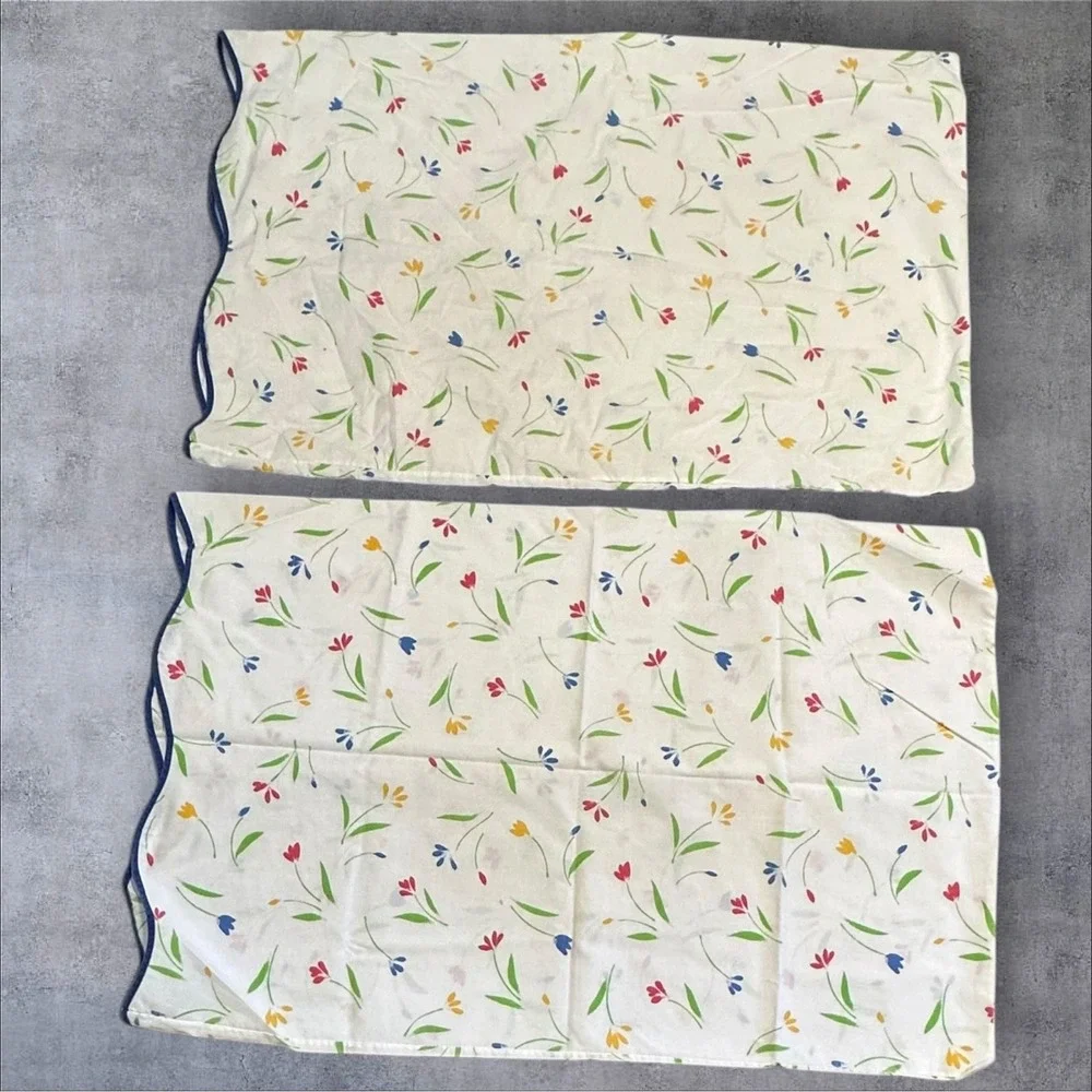 Vintage Wamsutta Sheet Set Double White Floral Scalloped Trim Tulip Cotton Blend